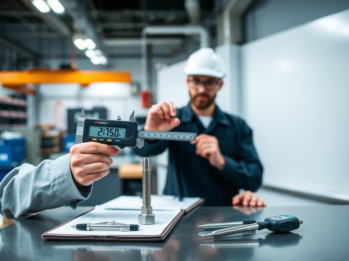 Dimensional inspection of an anchor bolt thread using a digital vernier caliper
